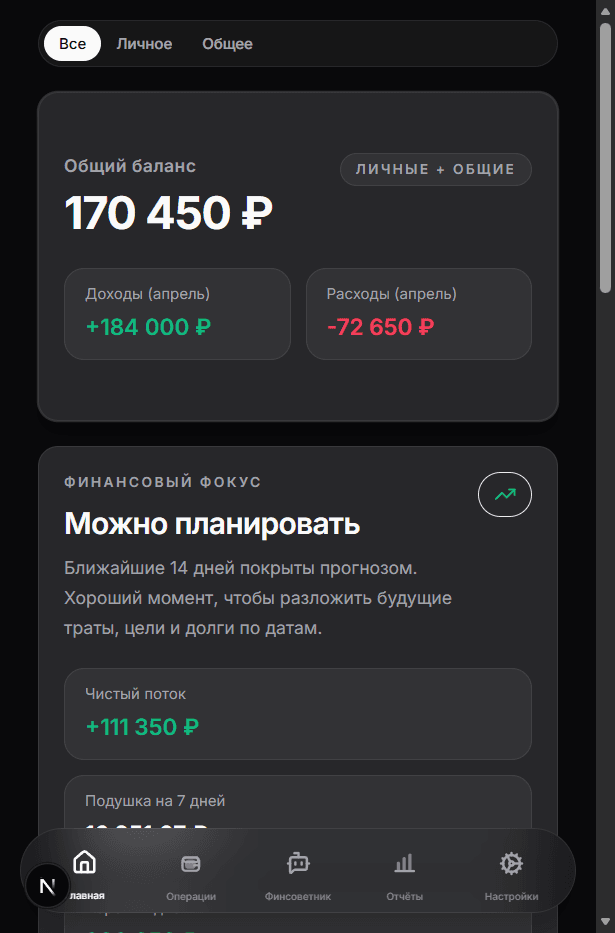 Главный экран приложения Money Monkey