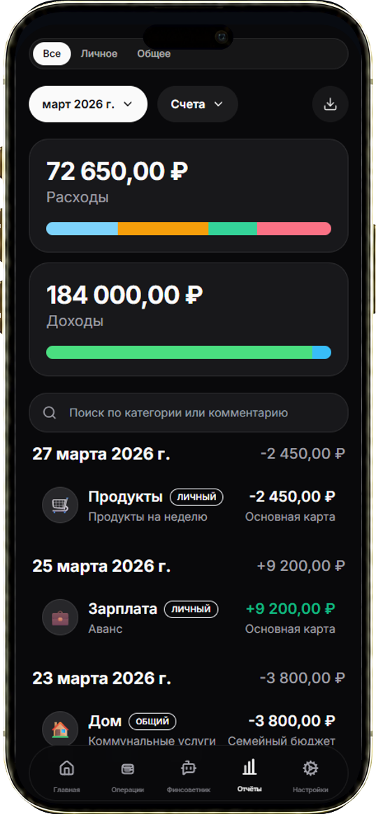 Отчёт Money Monkey с диаграммой расходов по категориям